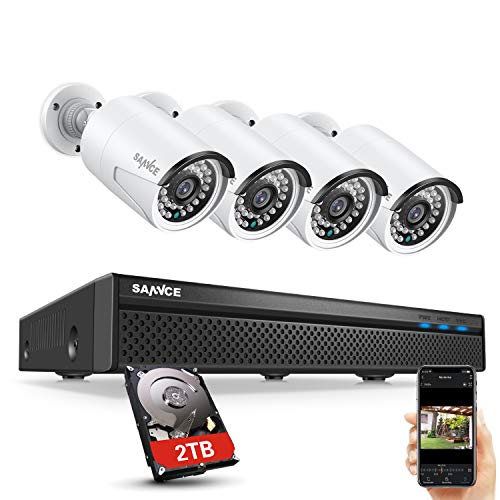 SANNCE 5MP PoE Überwachungskamera Set 8CH NVR Videoüberwachung mit 2TB Festplatte, 4X 5MP Bullet PoE IP Kamera Aussen Wasserdicht IR Nachtsicht mit Audioaufnahme/Bewegungserkennung von SANNCE