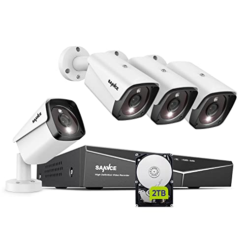 SANNCE 5MP PoE Überwachungskamera Set Outdoor, 4X 3MP PoE IP Bullet Kamera Überwachung Aussen und 8CH NVR mit 3TB Festplatte für 24/7 Videoüberwachung, Audioaufzeichnung, Personenerkennung von SANNCE