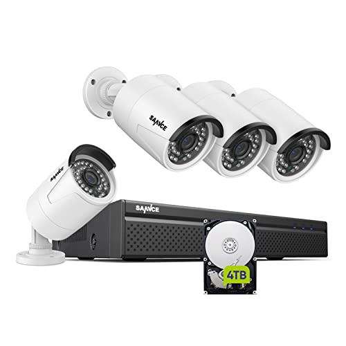 SANNCE Überwachungskamera Set PoE Kamera Set 4K 8CH NVR Recorder Videoüberwachung und 4 * 3MP Aussen Kamera mit 4TB Festplatte IP66 Wasserdicht, Personenerkennung, unterstützt Amazon Alexa von SANNCE