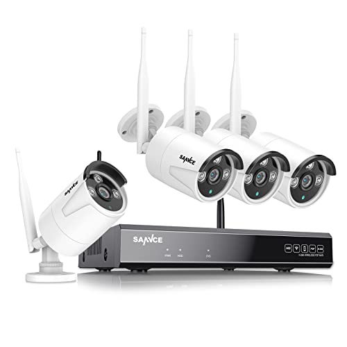 SANNCE 3MP WLAN Überwachungskamera Set mit Audioaufnehmen, 5MP 10CH NVR,4PCS 3MP Überwachungskamera Aussen WLAN,30m IR Nachtsicht, Bewegungserkennung Alarm unterstützt Amazon Alexa von SANNCE