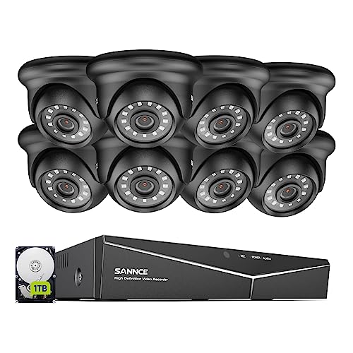 SANNCE 8CH 1080P Sicherheitskamerasystem 5-in-1 CCTV-DVR-Videorecorder mit 8 kabelgebundenen Sicherheitskameras mit 1 TB Festplatte, mit 100 Fuß Nachtsicht, Bewegungsalarm, Fernzugriff von SANNCE