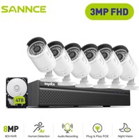 SANNCE 8CH NVR PoE Überwachungskamera Set,3MP × 6 PoE Sicherheitskamera Nachtsicht Außenüberwachungs Kamera,4TB HDD von SANNCE