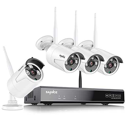 SANNCE WLAN Überwachungskamera Set Aussen 8CH 5MP NVR mit 4X 3MP Kabellose WiFi Kameras Outdoor 3MP Funk Überwachungssystem AI Erkennung 24/7 Aufnahme IP66 Wetterfest von SANNCE