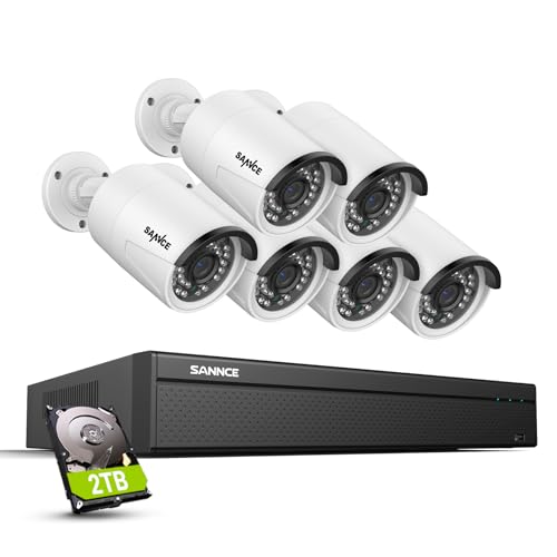 SANNCE 8MP PoE Überwachungskamera Set Outdoor, 6X 3MP PoE IP Bullet Kamera Überwachung Aussen und 16CH NVR mit 2TB Festplatte für 24/7 Videoüberwachung, Audioaufzeichnung, Personenerkennung von SANNCE