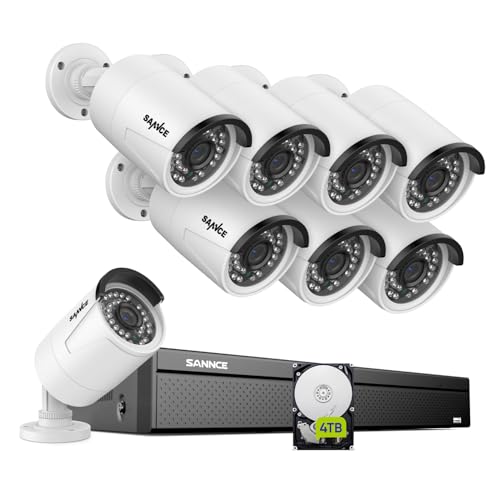 SANNCE 8MP PoE Überwachungskamera Set Outdoor, 8X 3MP PoE IP Bullet Kamera Überwachung Aussen und 16CH NVR mit 4TB Festplatte für 24/7 Videoüberwachung, Audioaufzeichnung, Personenerkennung von SANNCE