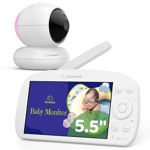 SANNCE Babyphone mit Kamera und Nachtlicht - 720P 5,5'' Display 1080P Baby Monitor 5000 mAh-Akku mit Temperatur-, Stromausfallalarme, PTZ, IR-Nachtsicht, Fütterungserinnerung, 1000 Fuß Reichweite von SANNCE