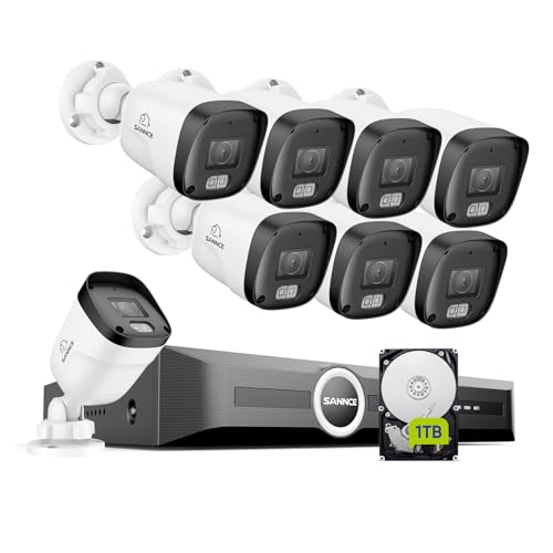 SANNCE POE Überwachungskamera Set 5MP 8CH NVR+8 * 3MP Wasserdicht Kamera mit 1TB Festplatte Smart IR LEDs, Bewegungserkennung, APP Alarm, Nachtsicht bis zu 20 Meter von SANNCE