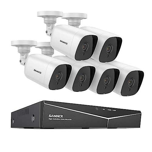 SANNCE 8CH 1080P Sicherheitskamerasystem 5-in-1 CCTV-DVR-Videorecorder mit 6 kabelgebundenen Sicherheitskameras ohne Festplatte, 100 Fuß Nachtsicht, Bewegungsalarm, Fernzugriff und IP66 wasserdicht von SANNCE