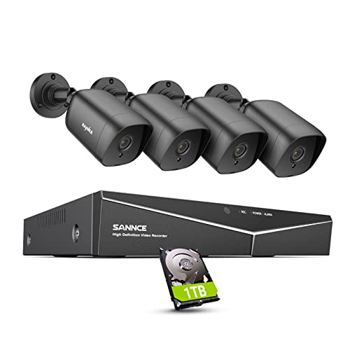 SANNCE Überwachungskamera Set 8CH 5MP Lite DVR Recorder mit 1TB Festplatte und 4X 1080P Wetterfest Analoge Bullet Kamera außen Videoüberwachung System, 20M IR Nachtsicht, Bewegung Alarm, Fernzugriff von SANNCE