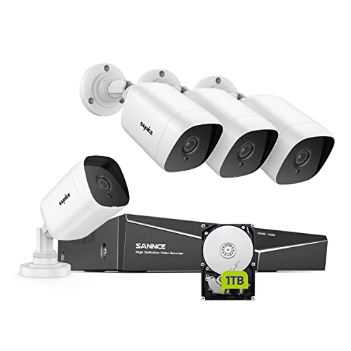 SANNCE Überwachungskamera Set 8CH 5MP Lite DVR Recorder mit 1TB Festplatte und 4X 1080P Wetterfest Analoge Kamera außen Videoüberwachung System, 20M IR Nachtsicht, Bewegung Alarm, Fernzugriff von SANNCE