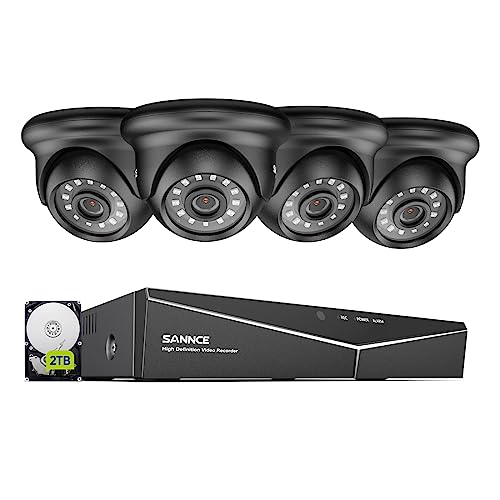 SANNCE Überwachungskamera Set 8CH 5MP Lite DVR Recorder mit 2TB Festplatte und 4X 1080P Wetterfest Analoge Dome Kamera außen Videoüberwachung System, 20M IR Nachtsicht, Bewegung Alarm, Fernzugriff von SANNCE