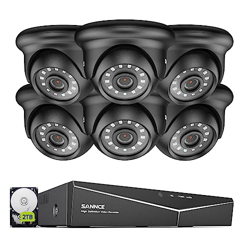 SANNCE Überwachungskamera Set 8CH 5MP Lite DVR Recorder mit 2TB Festplatte und 6X 1080P Wetterfest Analoge Dome Kamera außen Videoüberwachung System, 20M IR Nachtsicht, Bewegung Alarm, Fernzugriff von SANNCE