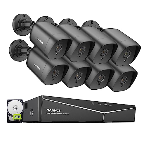 SANNCE Überwachungskamera Set 8CH 5MP Lite DVR Recorder mit 2TB Festplatte und 8X 1080P Wetterfest Analoge Bullet Kamera außen Videoüberwachung System, 20M IR Nachtsicht, Bewegung Alarm, Fernzugriff von SANNCE