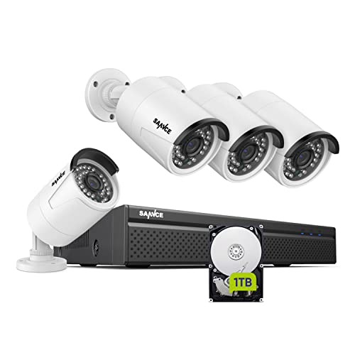 SANNCE Überwachungskamera Set 8CH 5MP POE Kamera Set mit 1T, NVR Recorder Videoüberwachung 4X5MP Aussen Kamera mit APP-Push, IP66 Wasserdicht, Personenerkennung von SANNCE