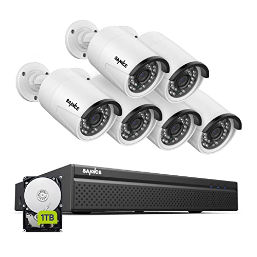 SANNCE Überwachungskamera Set PoE Kamera Set 4K 8CH NVR Recorder Videoüberwachung und 6 * 3MP Aussen Kamera mit 1TB Festplatte IP66 Wasserdicht, Personenerkennung, unterstützt Amazon Alexa von SANNCE