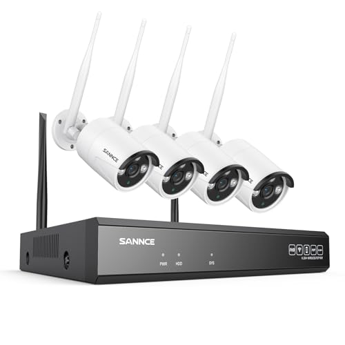 SANNCE WLAN 5MP Überwachungskamera Set Aussen, 5MP 10CH Wireless NVR Kabellose Überwachungssystem, AI Human Detection, IP66 Wasserdicht, Unterstützt Alexa, Audioaufnehmen von SANNCE