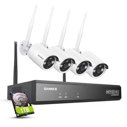 SANNCE WLAN 5MP Überwachungskamera Set Aussen, 5MP 10CH Wireless NVR Kabellose Überwachungssystem mit 1TB Festplatte, AI Human Detection, IP66 Wasserdicht, Unterstützt Alexa, Audioaufnehmen von SANNCE