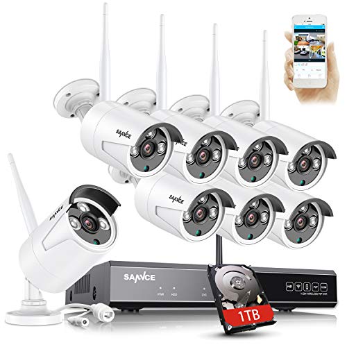 SANNCE WLAN Überwachungskamera Set 8x 3MP IP Aussen Kamera und 8CH 5MP Wireless NVR mit 1TB Festplatte HD WiFi Sicherheitssystem Bewegungserkennung von SANNCE