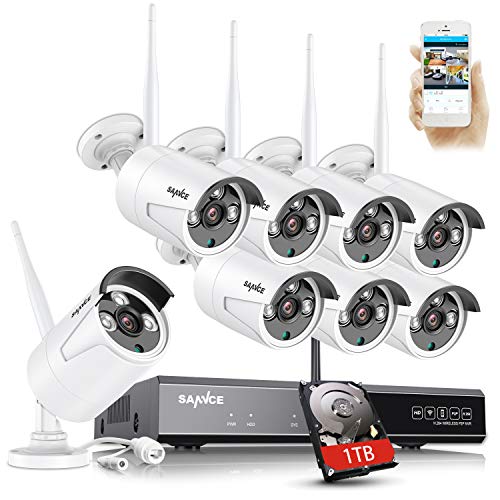 SANNCE WLAN Überwachungskamera Set 8x 3MP IP Aussen Kamera und 8CH 5MP Wireless NVR mit 1TB Festplatte HD WiFi Sicherheitssystem Bewegungserkennung/IR Nachtsicht von SANNCE