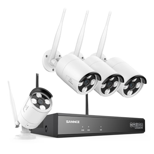 SANNCE WLAN Überwachungskamera Set Aussen 8CH 5MP NVR mit 4X 3MP Kabellose WiFi Kameras Outdoor 3MP Funk Überwachungssystem AI Erkennung 24/7 Aufnahme IP66 Wetterfest von SANNCE