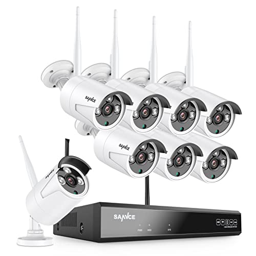 SANNCE 3MP WiFi NVR Videoüberwachungskamera Set, 10CH Überwachungskamera mit 8 Kabellosen Außenkameras, Nachtsicht, Bewegungserkennung, IP66 Wasserdicht – ohne Festplatte von SANNCE