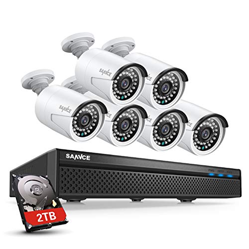 Sannce 5 MP H.264+ PoE Überwachungskamera-Set, 8 Kanäle, PoE NVR mit HDD 2 TB und 6 Videoüberwachungskameras, Recorder, 5 MP, innen/außen, wasserdicht IP66 von SANNCE