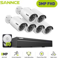 Sannce - annke 8 Kanal Videoüberwachungssets 8 Kanal H.265+ PoE NVR,3MP PoE ip 6×Bullet Security Überwachungskamera System– 1TB hdd von SANNCE