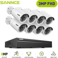 Sannce - annke 8 Kanal Videoüberwachungssets 8 Kanal H.265+ Security PoE NVR,3MP Full hd PoE ip 8×Bullet Überwachungskamera System– 0TB hdd von SANNCE