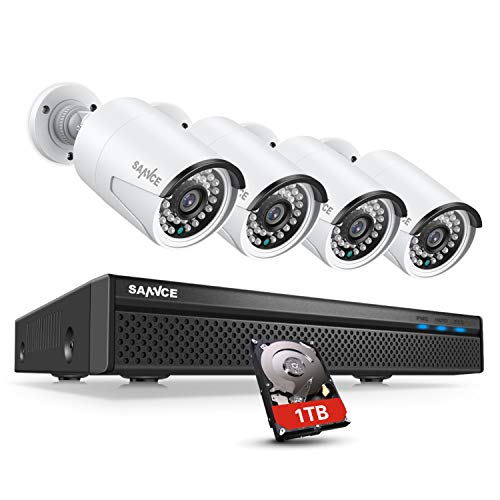 Überwachungskamera System,SANNCE POE Überwachungskamera Set 5MP 8CH NVR+4 * 3MP Wasserdicht Kamera mit 1TB Festplatte Smart IR LEDs,Bewegungserkennung,APP Alarm,Nachtsicht bis zu 30 Meter von SANNCE