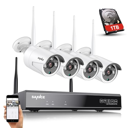 WLAN überwachungskamera Set mit Audioaufnehmen,SANNCE 5MP 10CH Wireless NVR + 4x3MP Kabellose Outdoor überwachungskamera mit 1TB Festplatte AI Human Detection IP66 Wasserdicht unterstützt Amazon Alexa WLAN überwachungskamera Set mit Audioaufnehmen,SANNCE 5MP 10CH Wireless NVR + 4x3MP Kabellose Outdoor überwachungskamera mit 1TB Festplatte AI Human Detection IP66 Wasserdicht unterstützt Amazon Alexa von SANNCE