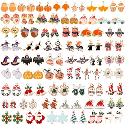 SANNIX 110 Stück 55 Paar Halloween-Charms Gold-Emaille-Schmuckanhänger für Halloween-Ohrringe, Armbänder, Halsketten, Bastelarbeiten SANNIX 110 Stück 55 Paar Halloween-Charms Gold-Emaille-Schmuckanhänger für Halloween-Ohrringe, Armbänder, Halsketten, Bastelarbeiten von SANNIX