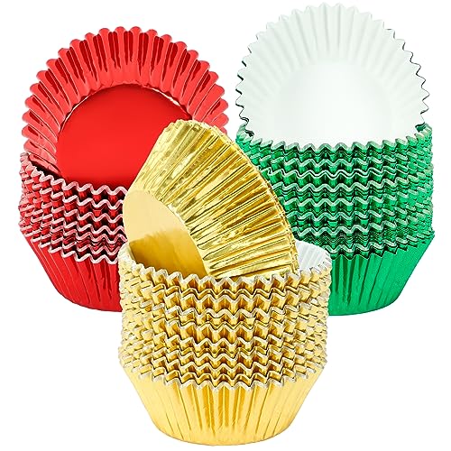 SANNIX 450 Stück Folien-Cupcake-Förmchen, metallisch, Muffin-Backförmchen, Weihnachten, Cupcake-Förmchen für Partys, Geburtstage, Babypartys (Rot, Grün, Gold) von SANNIX