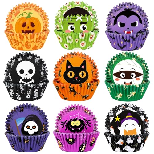 SANNIX Halloween-Cupcake-Förmchen, 450 Stück, Geister-Kürbis-Spinne, Backförmchen, Cupcake-Förmchen, Papierverpackungen, Muffinförmchen für Halloween-Party, Süßigkeiten, Cupcake-Dekorationen, Zubehör von SANNIX