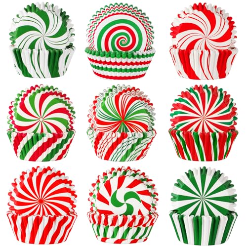 SANNIX Cupcake-Förmchen für Weihnachten, Süßigkeitenmuster, Cupcake-Förmchen, Papierverpackungen, Muffineinlagen für Weihnachten, Urlaub, Geburtstag, Party, Süßigkeiten, Kuchen, Dekorationen, Zubehör von SANNIX