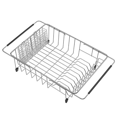 Sanno Erweiterbares großes Gericht Trockenstange, Deep Dish Rack Utensil Besteckhalter Waschbeckenschale, Tiefe große Schüssel Abflussregal in Waschbecken auf Theke, Edelstahl von SANNO