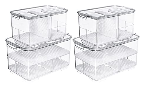 SANNO Fridge Produce Saver Storage Vegetable Fruit Food Container Stackable Refrigerator Organizer Bins Fresh Keeper Drawers, Set of 4, 9.2''Lx5.8''Wx4.8''H-2pack-10.8''Lx6.8''Wx5.7''H-2pack von SANNO