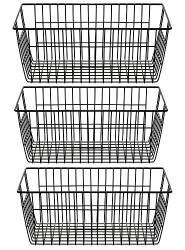 Sanno Bauernhaus Organizer Aufbewahrung Bins Große Organizer Bins Durable Metallkorb Pantry Organizer Lagerbehälter Körbe für Küche, Gefrierschrank, Badezimmer, Schränke Schwarz - 3 Set von SANNO