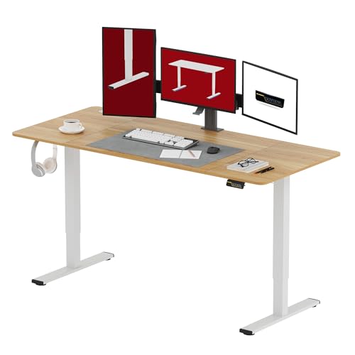 SANODESK 160 x 60 cm Höhenverstellbarer Schreibtisch Elektrisch 2-Fach-Teleskop mit Memory-Steuerung,Schnelle Montage (Ahorn) von SANODESK