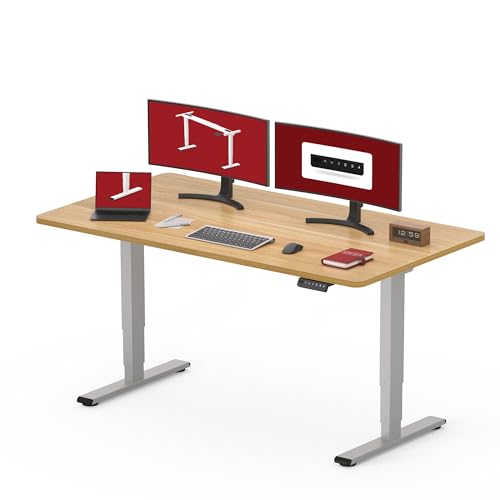 SANODESK EC4 Stehtisch mit Tischplatte (140 x 80 cm) Höhenverstellbarer Tisch Schreibtisch Elektrischer Hochstuhl Smart Schreibtisch mit 3 Abschnitten Für Zuhause und Büro-Ahorn, Grau und Ahorn von SANODESK