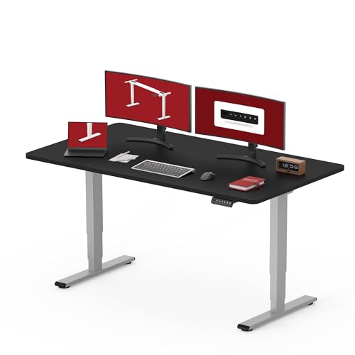 SANODESK EC4 Stehtisch mit Tischplatte (140 x 80 cm) Höhenverstellbarer Tisch Schreibtisch Elektrischer Hochstuhl Smart Schreibtisch mit 3 Sektionen Fuß für Zuhause und Büro, Schwarz/Grau von SANODESK