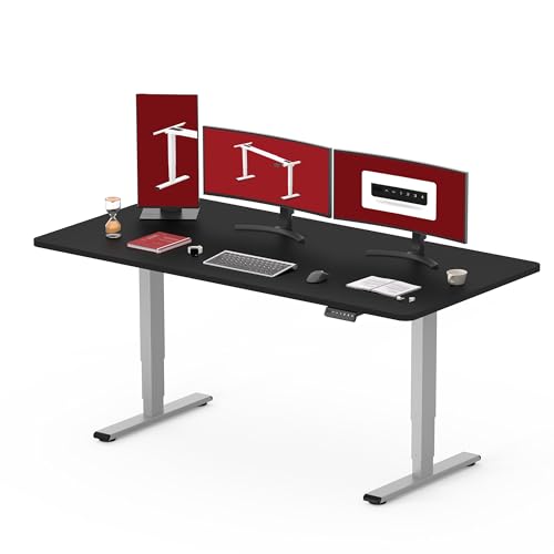 SANODESK EC4 Stehtisch mit Tischplatte (160 x 80 cm) Höhenverstellbarer Tisch Schreibtisch Elektrischer Hochstuhl Smart 3 Abschnitten Für Zuhause und Büro, Grau + Schwarz, (EC4S-FR+PR1608-Black) von SANODESK