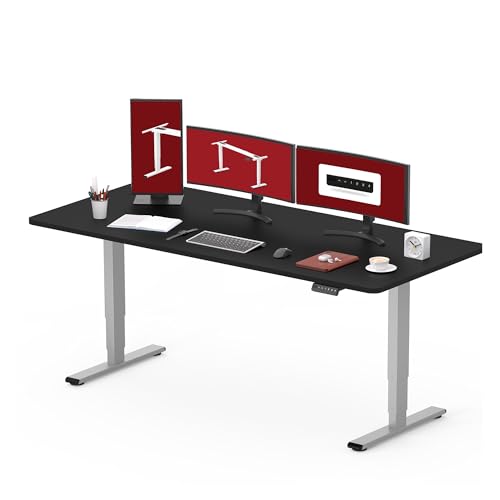 SANODESK EC4 Stehtisch mit Tischplatte (180 x 80 cm) Höhenverstellbarer Tisch Schreibtisch Elektrischer Hochstuhl Smart Schreibtisch mit 3 Sektionen Fuß für Zuhause und Büro, Grau + Schwarz von SANODESK