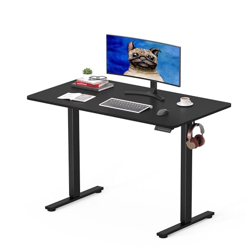 SANODESK Elektrisch Höhenverstellbarer Schreibtisch 100 x 60 cm mit EINTEILIGER TISCHPLATTE, höhenverstellbar mit 4 Memory-Voreinstellungen, intelligentes Panel und Haken (Schwarz) von SANODESK