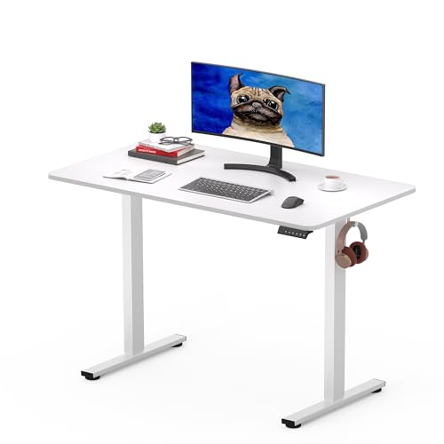 SANODESK Elektrisch Höhenverstellbarer Schreibtisch 100 x 60 cm mit EINTEILIGER TISCHPLATTE, höhenverstellbar mit 4 Memory-Voreinstellungen, intelligentes Panel und Haken (Weiß) von SANODESK