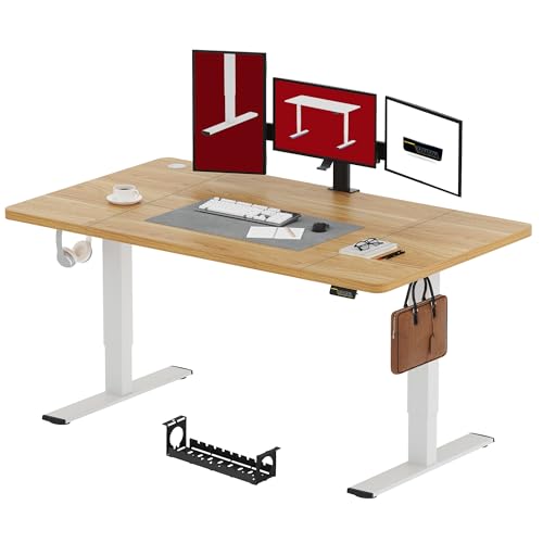 SANODESK Elektrisch Höhenverstellbarer Schreibtisch 180 x 80 cm – Ergonomischer Steh-Sitz Tisch mit Memory-Funktion für Homeoffice und Heimbüro, ahorn, Computertisch, Standing Desk von SANODESK