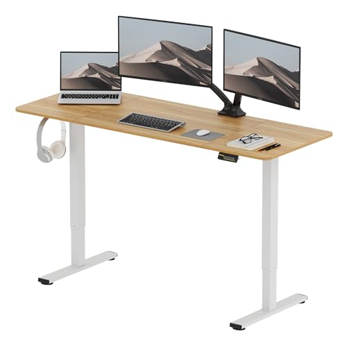 SANODESK Höhenverstellbarer Schreibtisch 160x60 cm, Schreibtisch Höhenverstellbar Elektrisch Ergonomischer Steh-Sitz Tisch Computertisch mit Memory-Funktion(Ahorn) von SANODESK