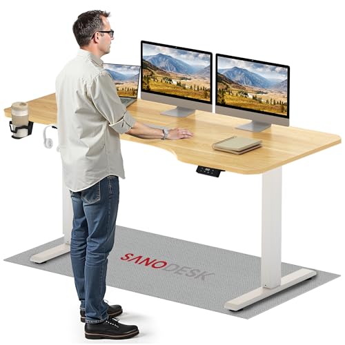 SANODESK Elektrischer Höhenverstellbarer Schreibtisch L-förmiger Schreibtisch Höhenverstellbar Memory Funktion und Haken für Heimbüro Homeoffice und Hause(160 x 75cm, ahorn) von SANODESK
