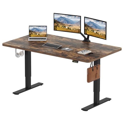 SANODESK Elektrischer Höhenverstellbarer Schreibtisch einfach mit Tischplatte, Memory Funktion und Haken, Schreibtisch Höhenverstellbar Elektrisch für Heimbüro, Homeoffice und Hause(160 x 60cm, braun) von SANODESK