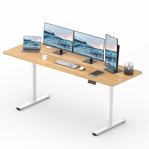 SANODESK Elektrischer Höhenverstellbarer Schreibtisch einfach mit Tischplatte, Memory Funktion und Haken, Schreibtisch Höhenverstellbar Elektrisch für Heimbüro, Homeoffice und Hause(200 x 80cm, ahorn) von SANODESK