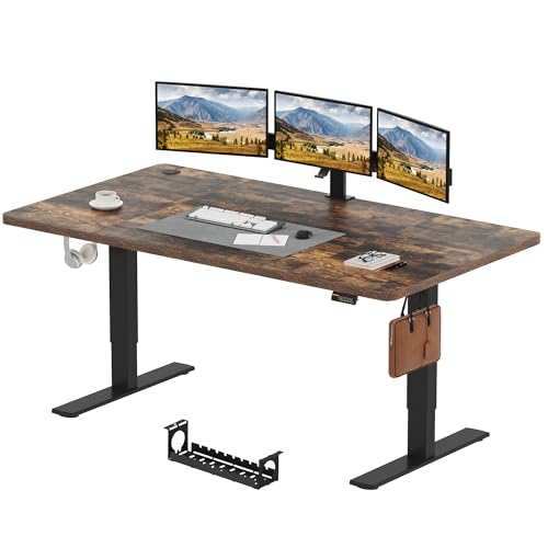 SANODESK Elektrischer Höhenverstellbarer Schreibtisch einfach mit Tischplatte, Memory Funktion und Haken, Schreibtisch Höhenverstellbar Elektrisch für Heimbüro, Homeoffice und Hause(200 x 80cm, braun) von SANODESK